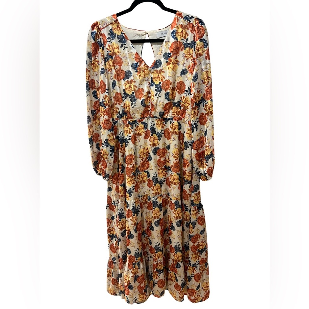Anthropologie Floral Maxi Dress in Cream, Rust & Navy